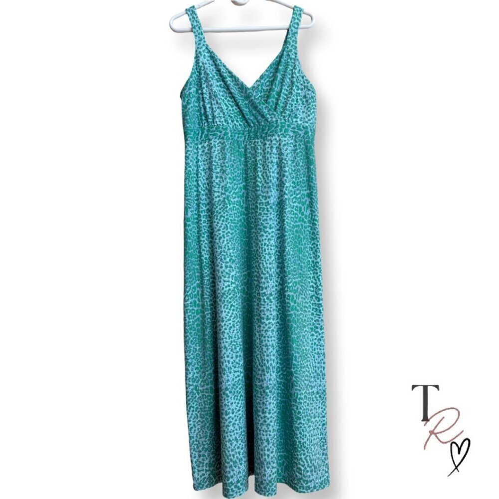 J.McLaughlin Catalina Cloth Carla Maxi Dress Blue Green Leopard Print Size XL